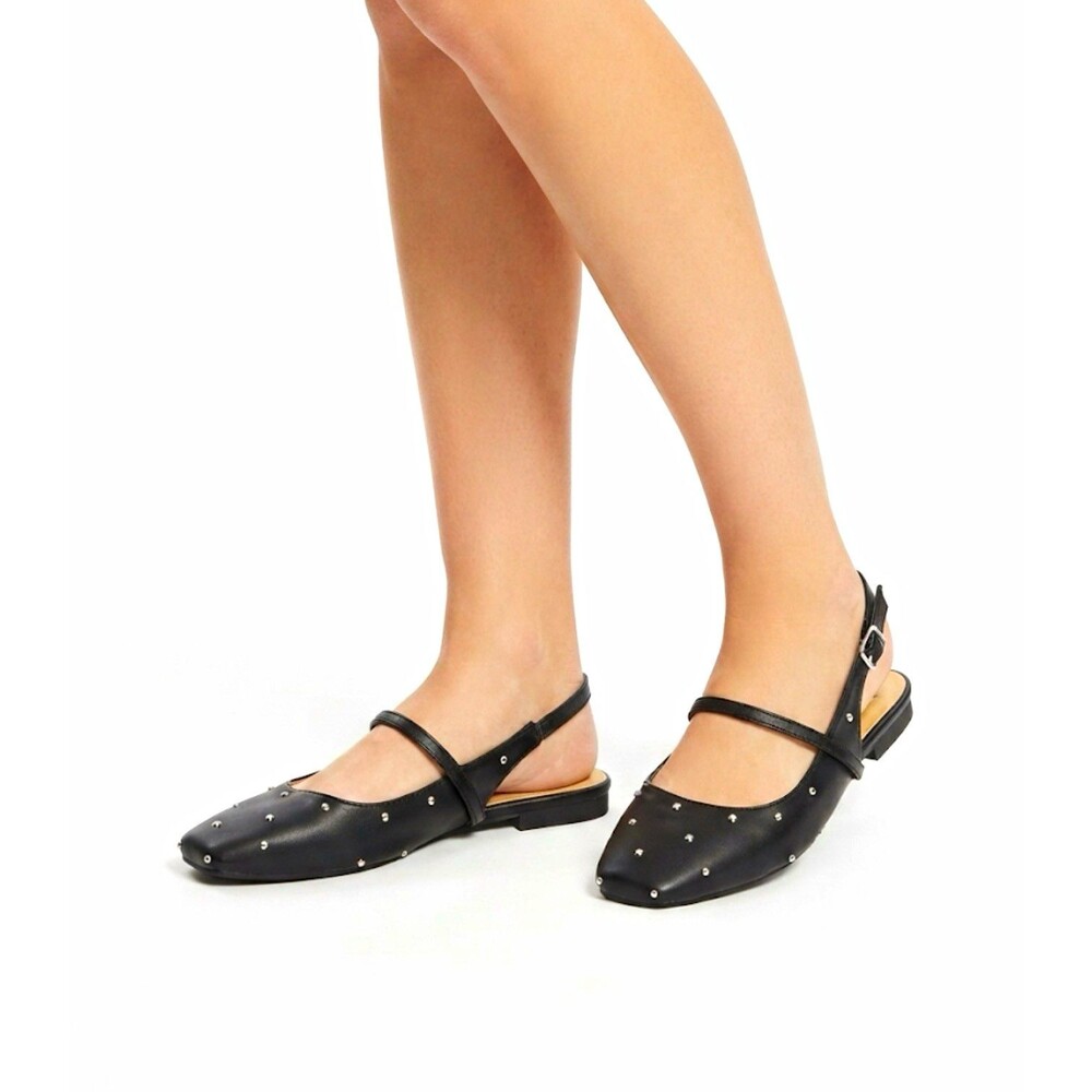 Report Women's Black Studded Slingback Buckle Square Toe Flats Size 6
